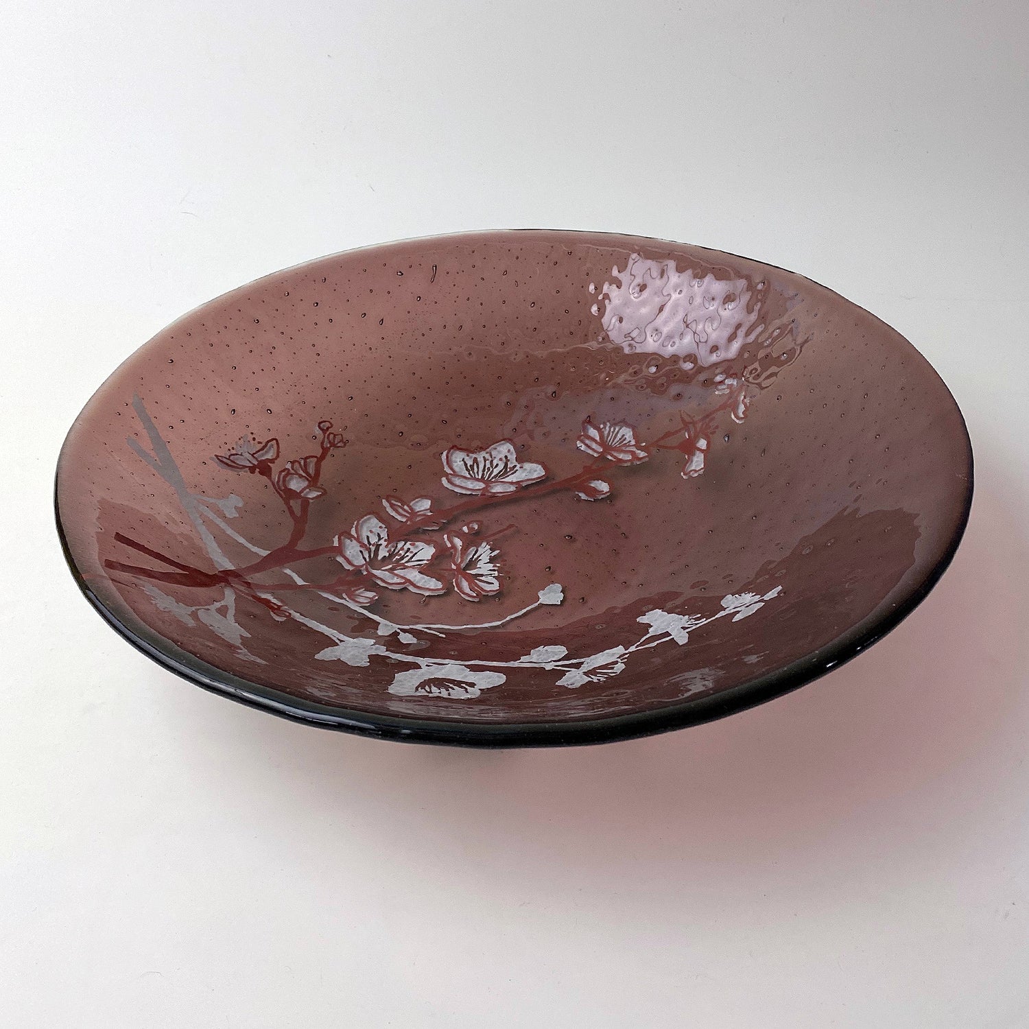 Cherry Blossom Fused Glass Large 13" Serving Bowl | Made to order