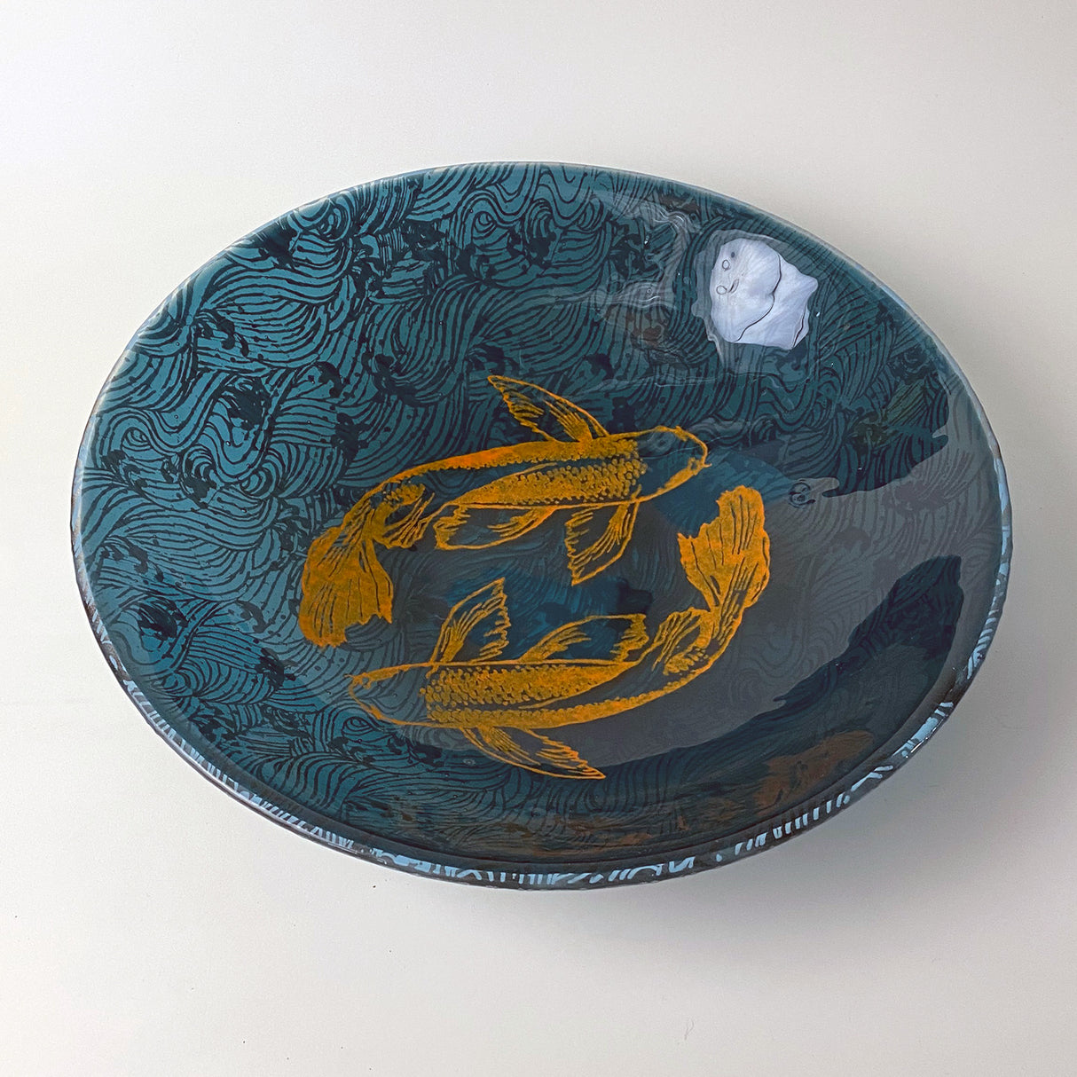 Koi Fused Glass Large 13" Serving Bowl | Made to order