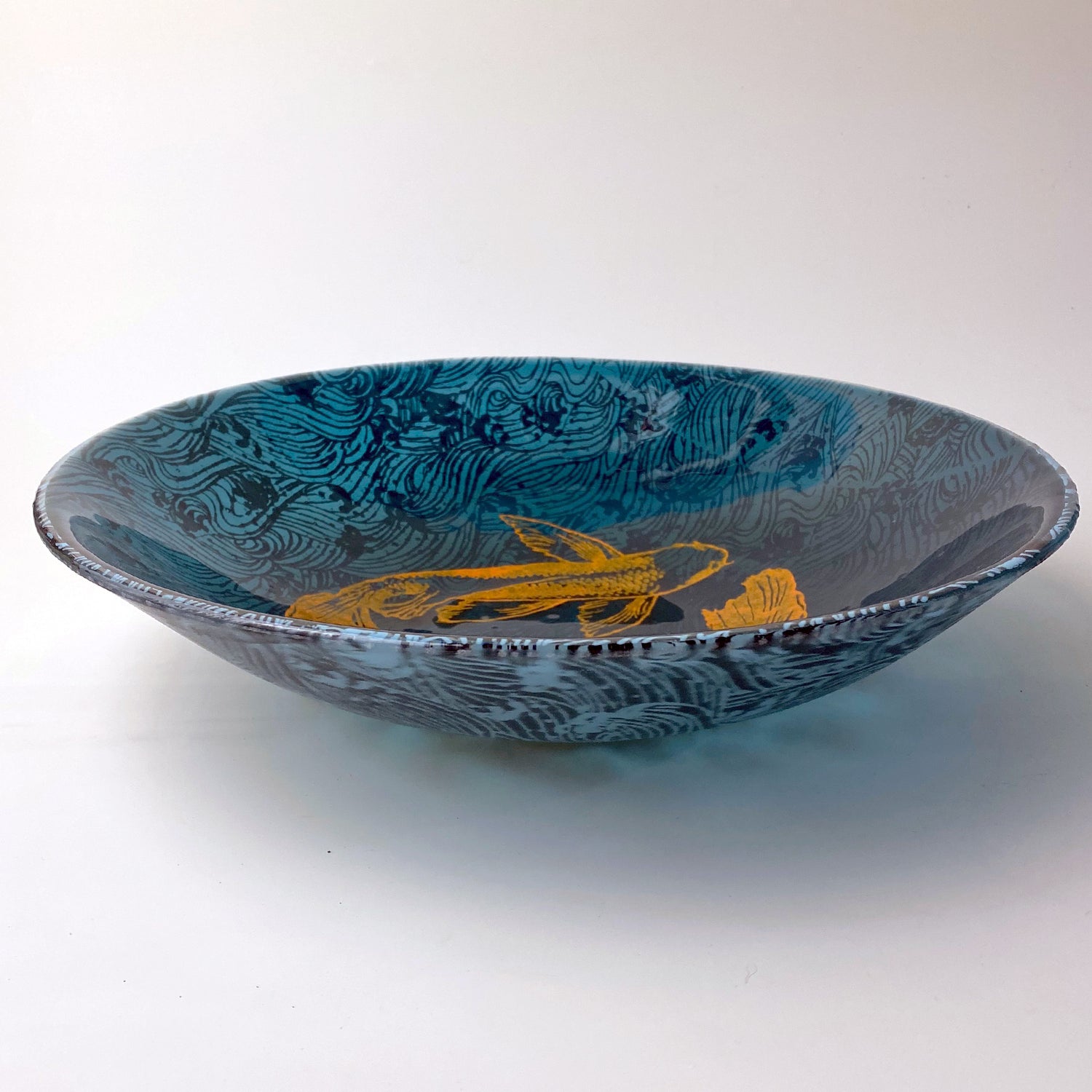 Koi Fused Glass Large 13" Serving Bowl | Made to order
