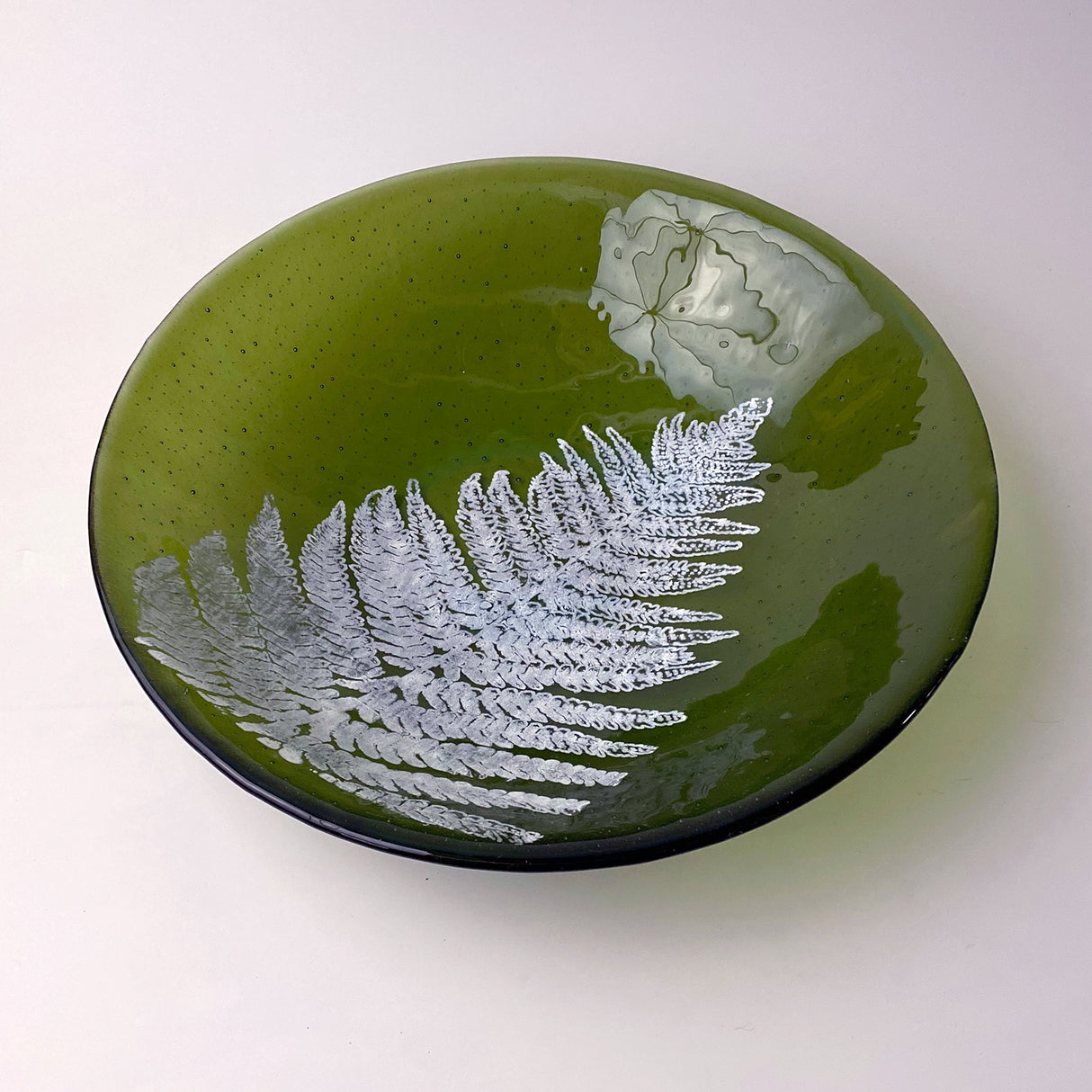 Fern Leaves Fused Glass 13" Large Serving Bowl | Made to order