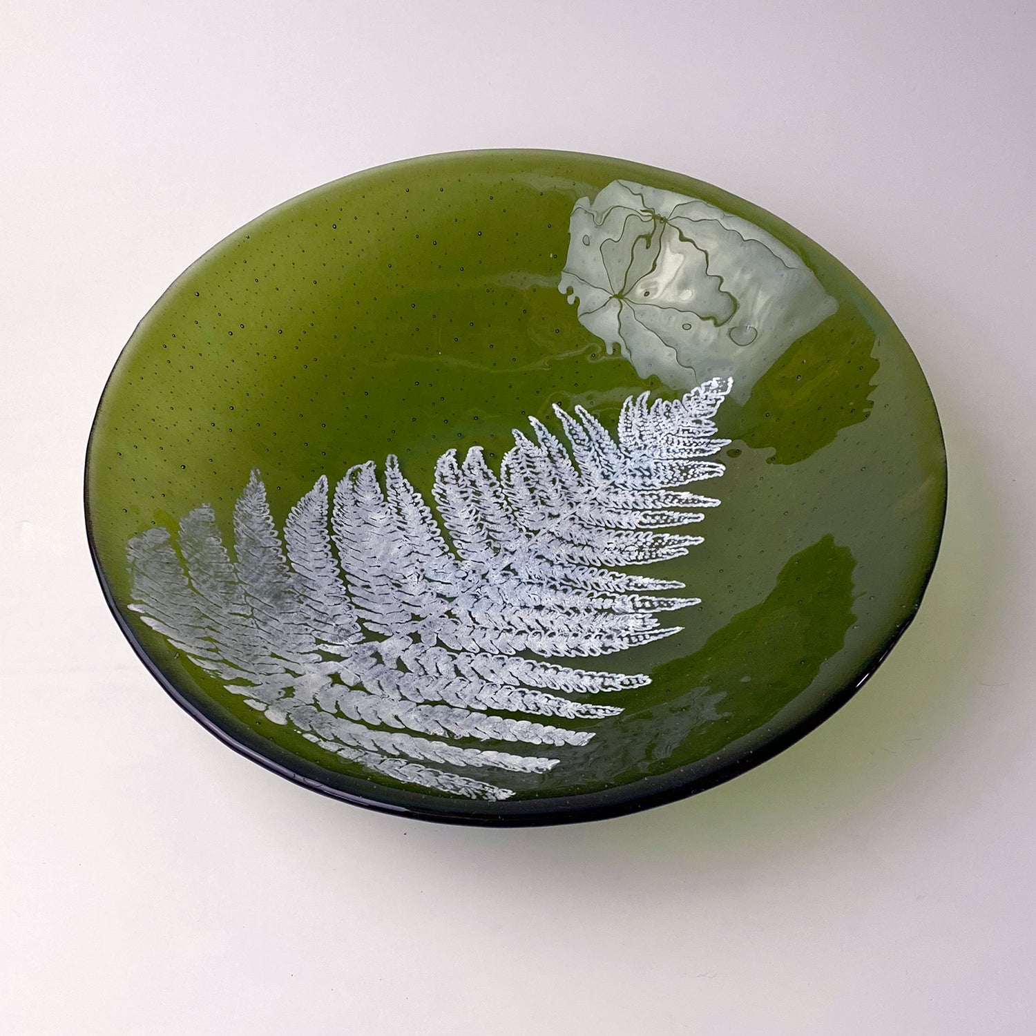 Fern Leaf  Fused Glass 13" Large Serving Bowl | Made to order