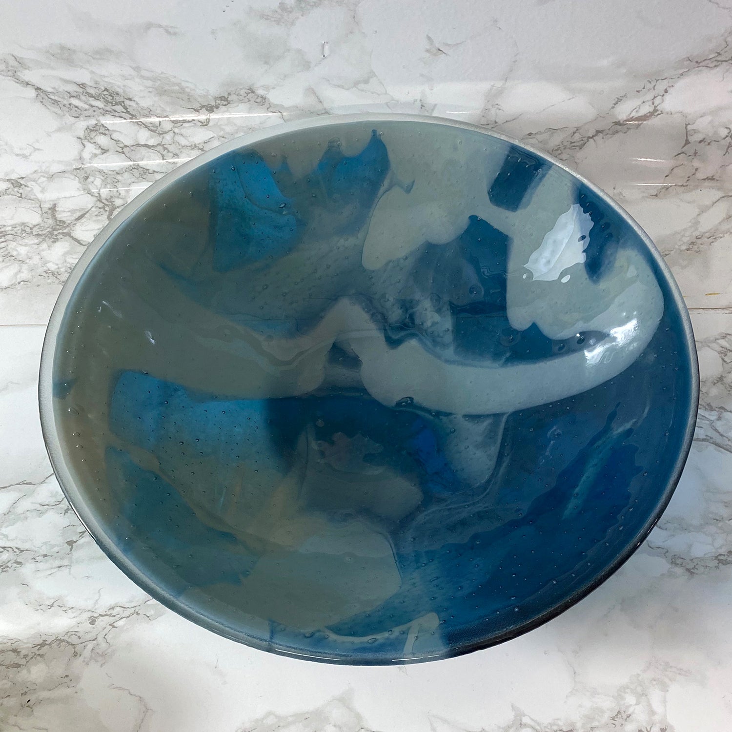 One of a Kind Steel Blue and Gray Large Bowl