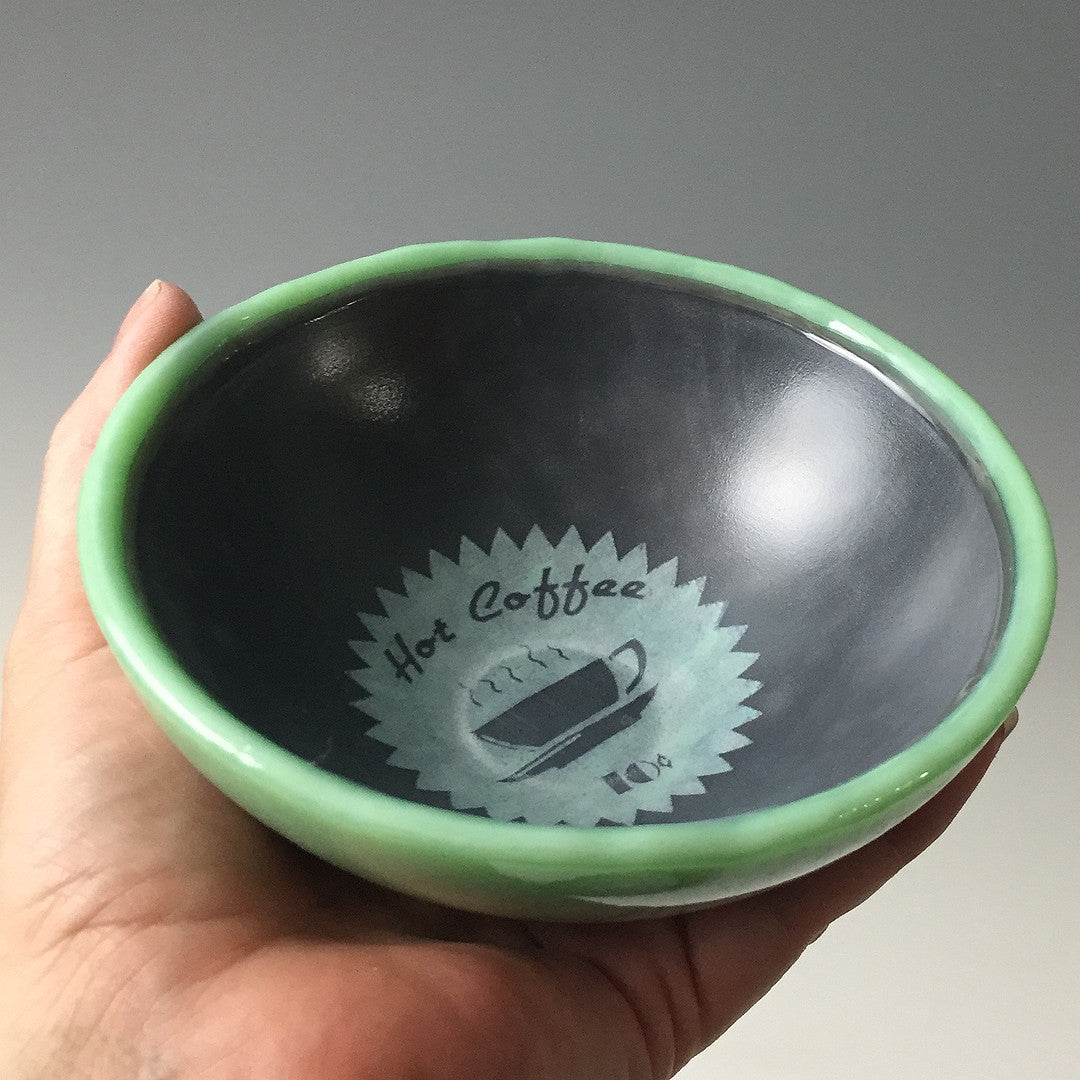 Vintage Coffee Ad Handmade Fused Glass 5" Small Bowl