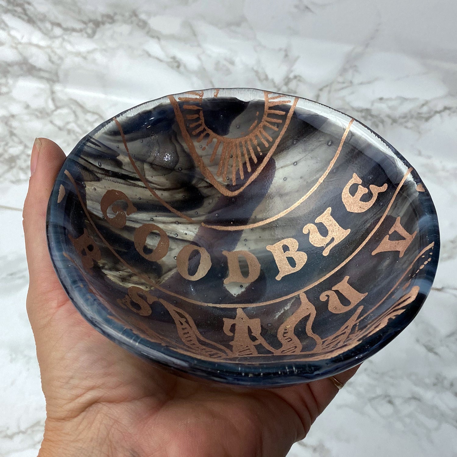 GOODBYE Ouija Board Fused Glass 5" Small Bowl