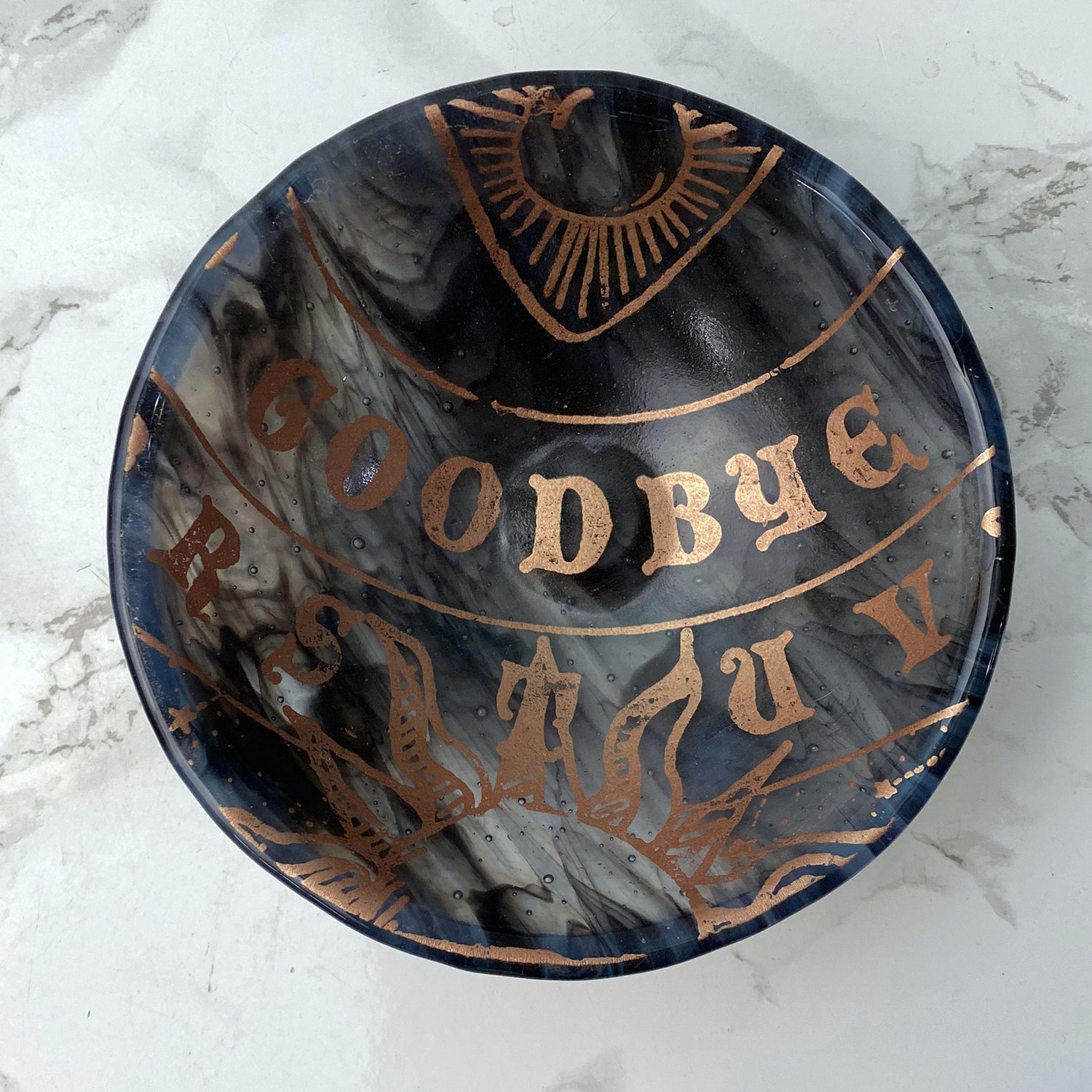 GOODBYE Ouija Board Fused Glass 5" Small Bowl