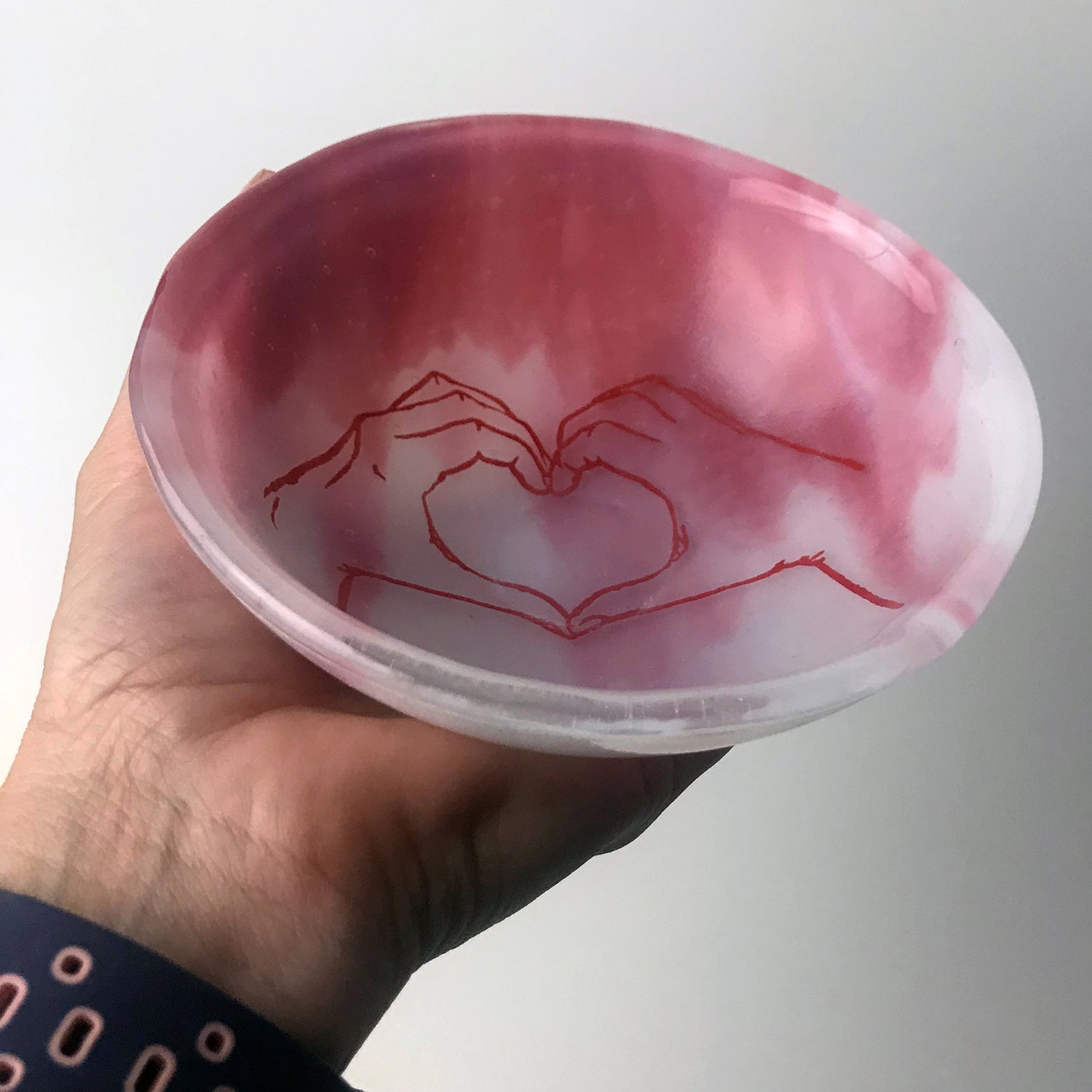 Heart Hands Fused Glass 5" Small Bowl (discontinued color)
