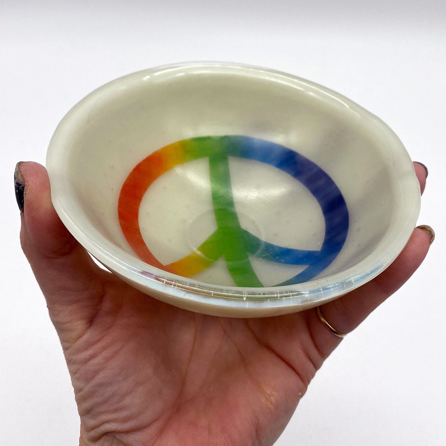 Rainbow Peace Fused Glass 5" Small Bowl