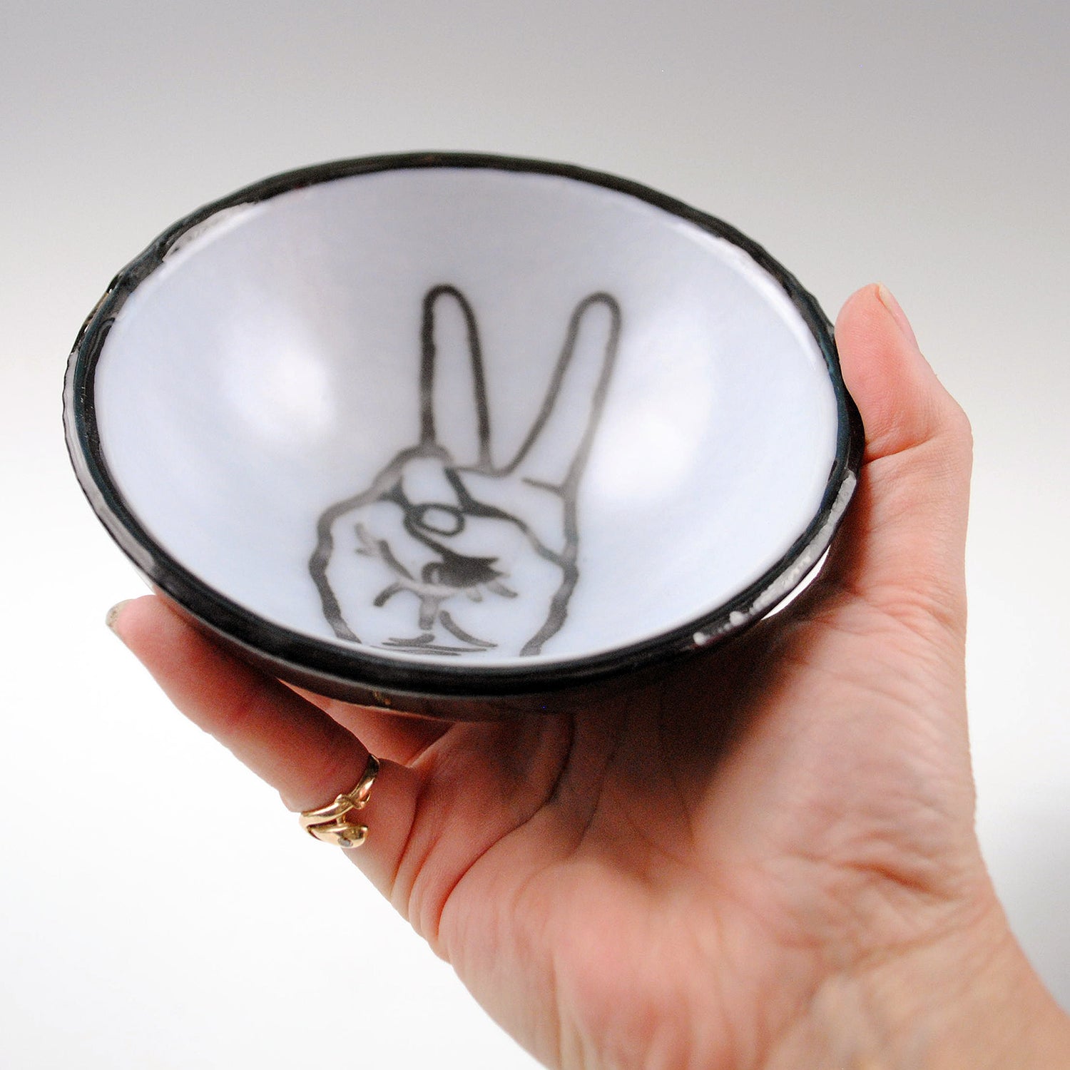 Peace Sign Fused Glass 5" Small Bowl