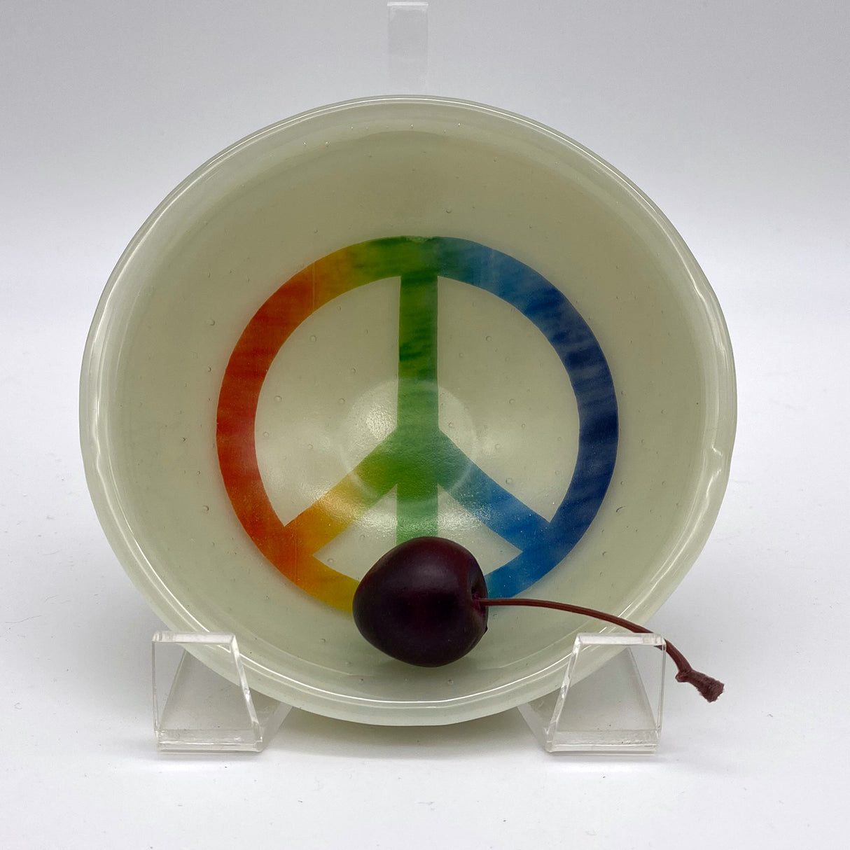 Rainbow Peace Fused Glass 5" Small Bowl