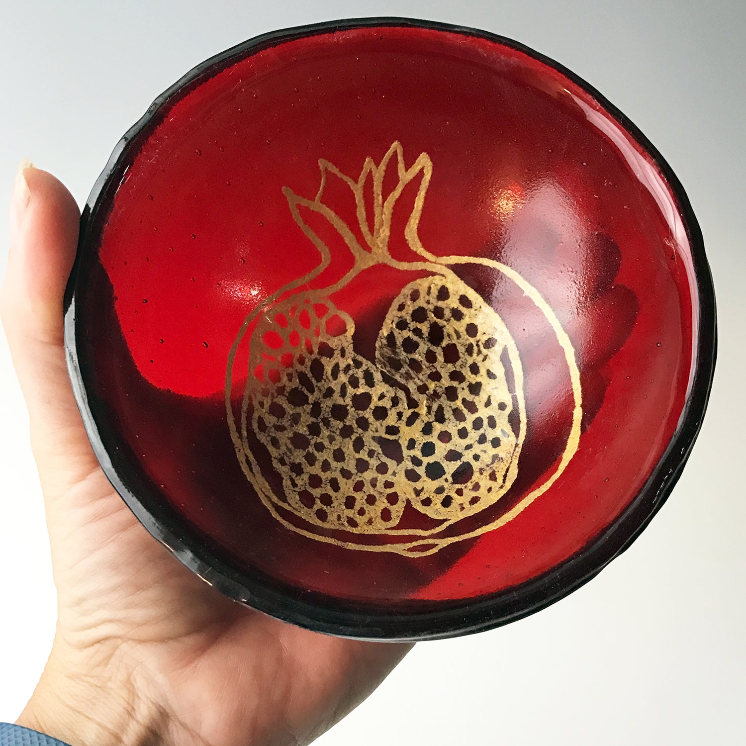 Pomegranate Fused Glass 5" Small Bowl