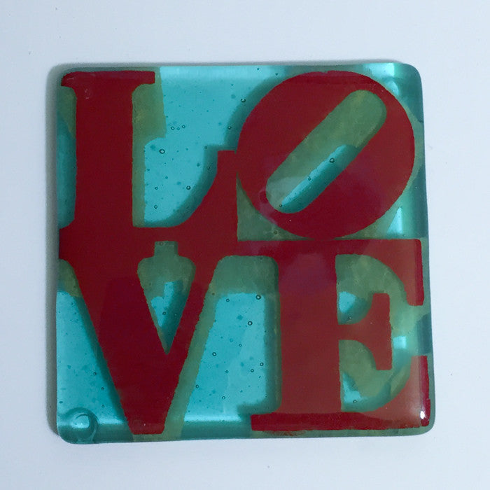 LOVE Fused Glass 4" Single Coaster