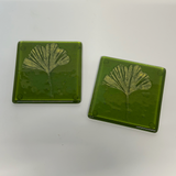 Gingko Leaves Fused Glass 4" Coaster 2-pack