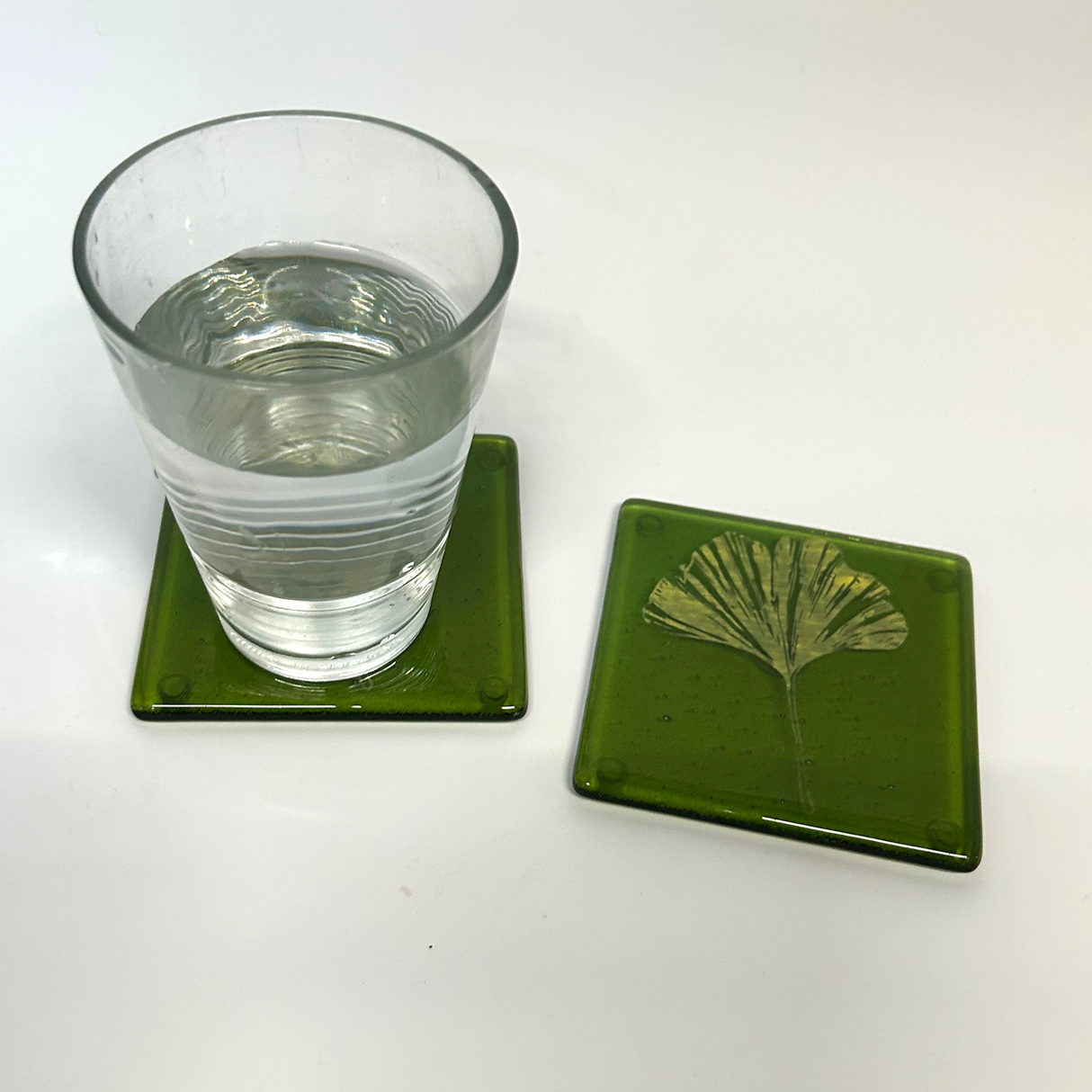 Gingko Leaves Fused Glass 4" Coaster 2-pack