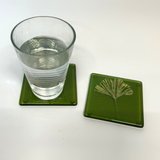 Gingko Leaves Fused Glass 4" Coaster 2-pack