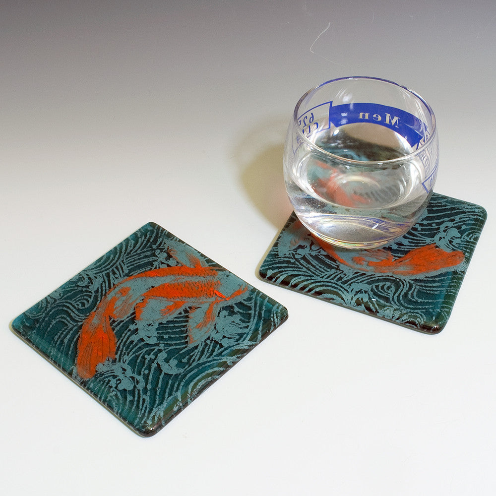 Koi Fused Glass 4" Coaster 2-pack