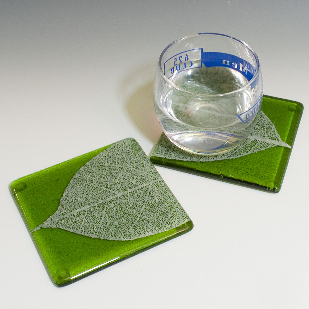 Leaves Fused Glass 4" Coaster 2-pack