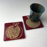 Pomegranate Fused Glass 4" Coaster 2-pack