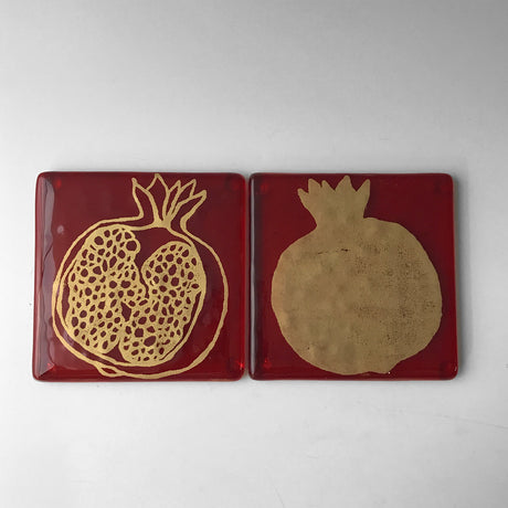 Pomegranate Fused Glass 4" Coaster 2-pack