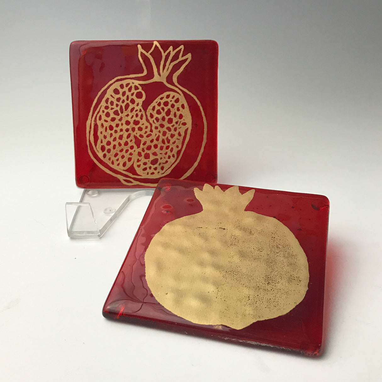 Pomegranate Fused Glass 4" Coaster 2-pack