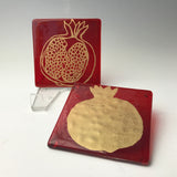 Pomegranate Fused Glass 4" Coaster 2-pack