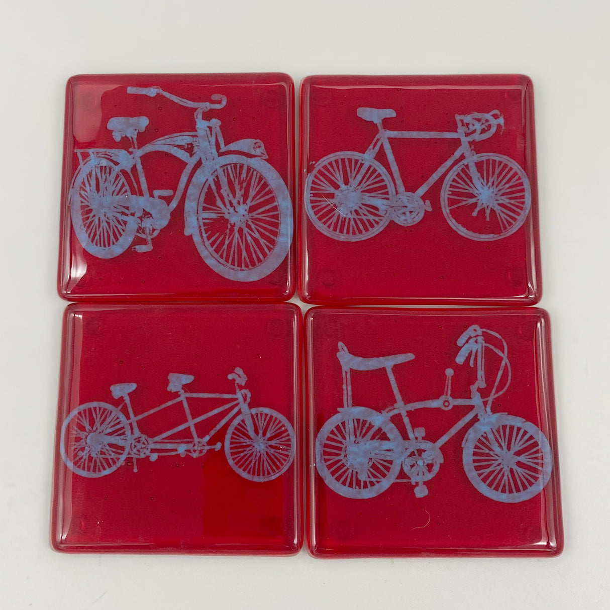 Bikes Fused Glass 4" Coaster 4-pack