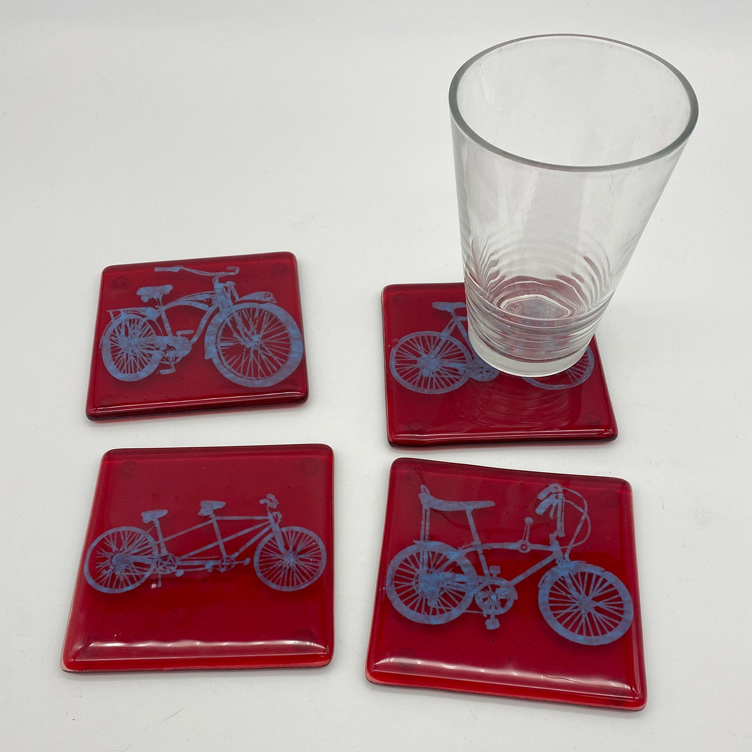 Bikes Fused Glass 4" Coaster 4-pack