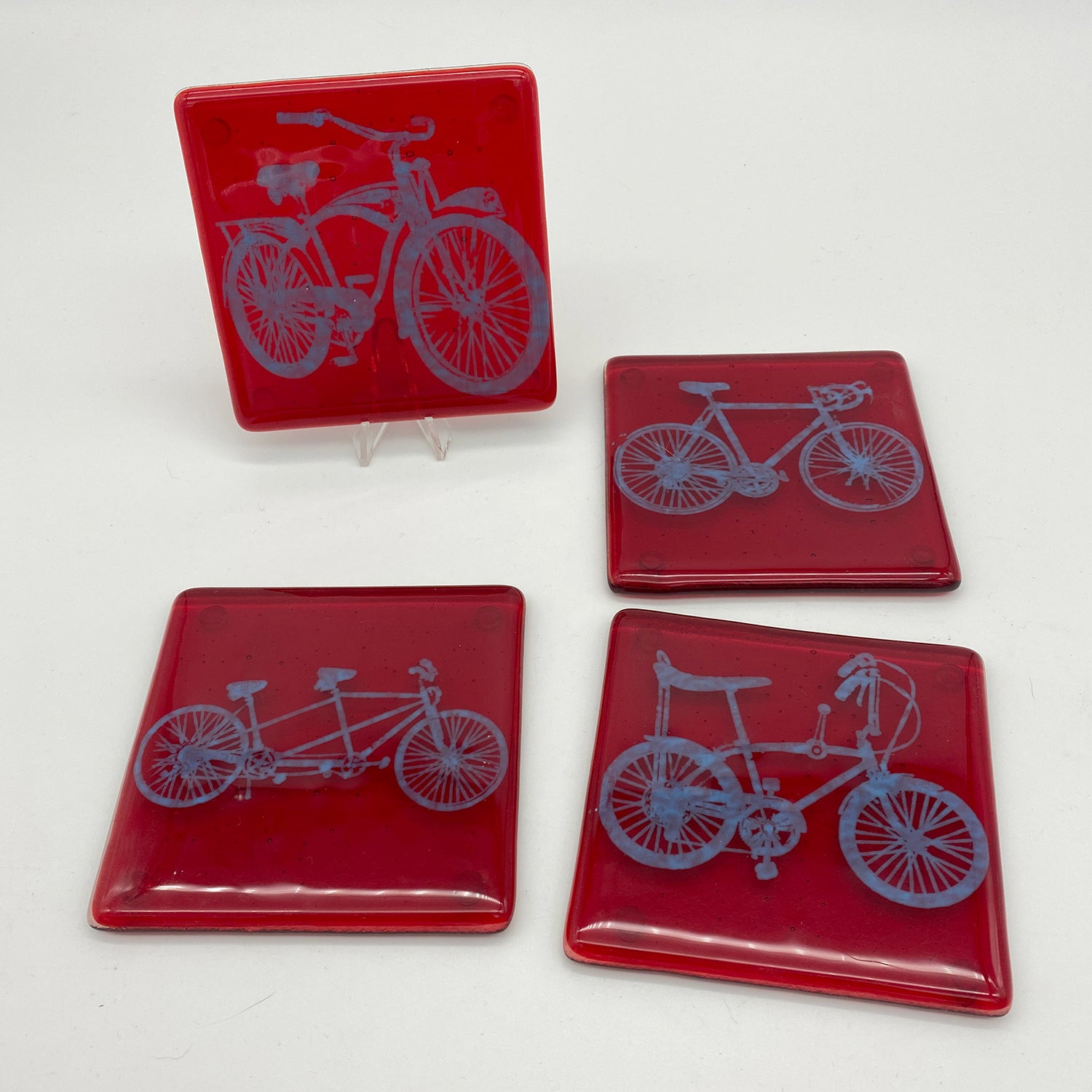 Bikes Fused Glass 4" Coaster 4-pack