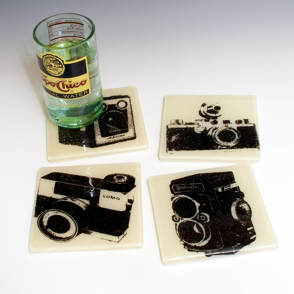 Vintage Camera Fused Glass 4" Coaster 4-pack