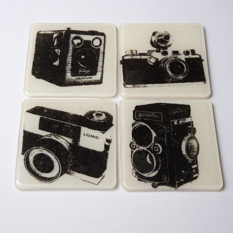 Vintage Camera Fused Glass 4" Coaster 4-pack