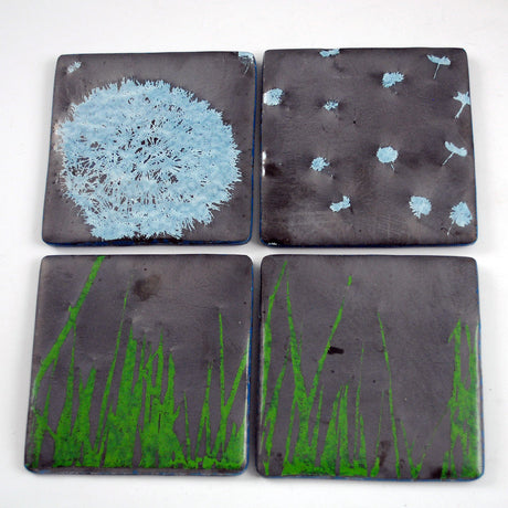 Dandelion Fused Glass 4" Coaster 4-pack