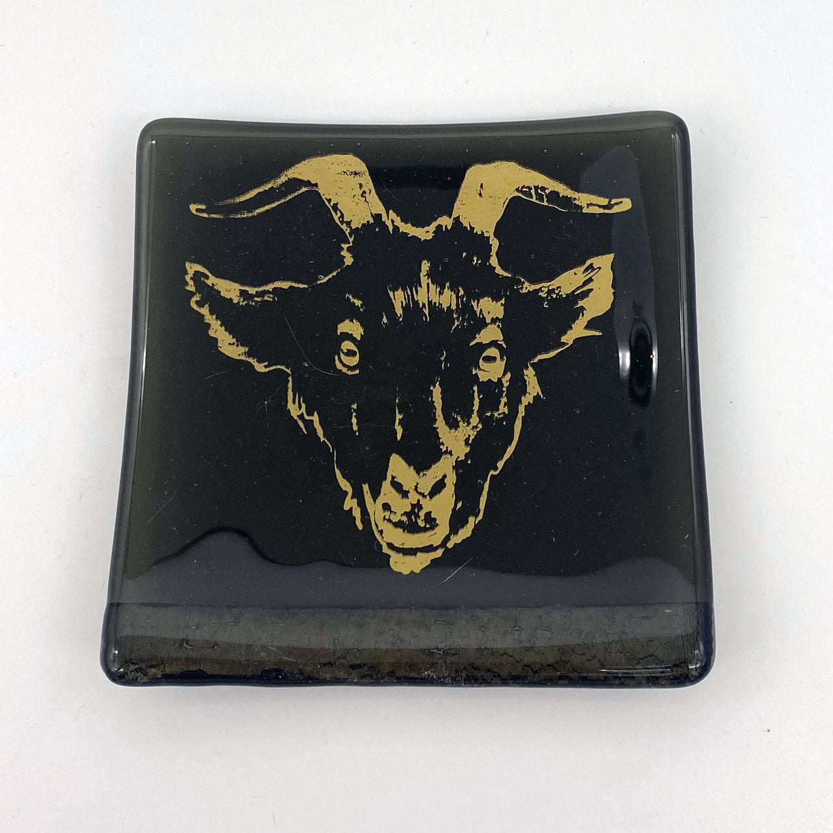 Goat 4.5" Handmade Fused Glass Catch-all Dish