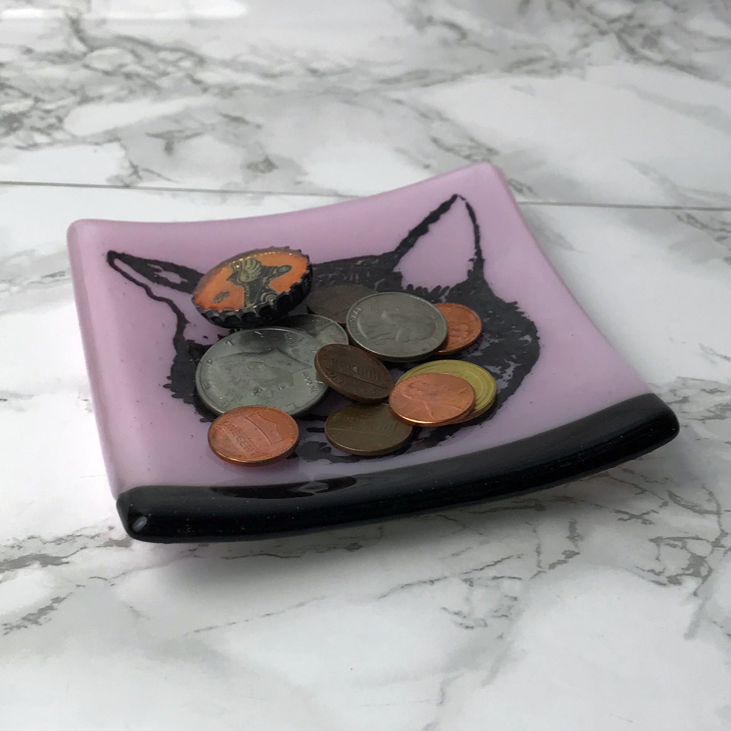 Kitty 4.5" Handmade Fused Glass Catch-all Dish (discontinued color)