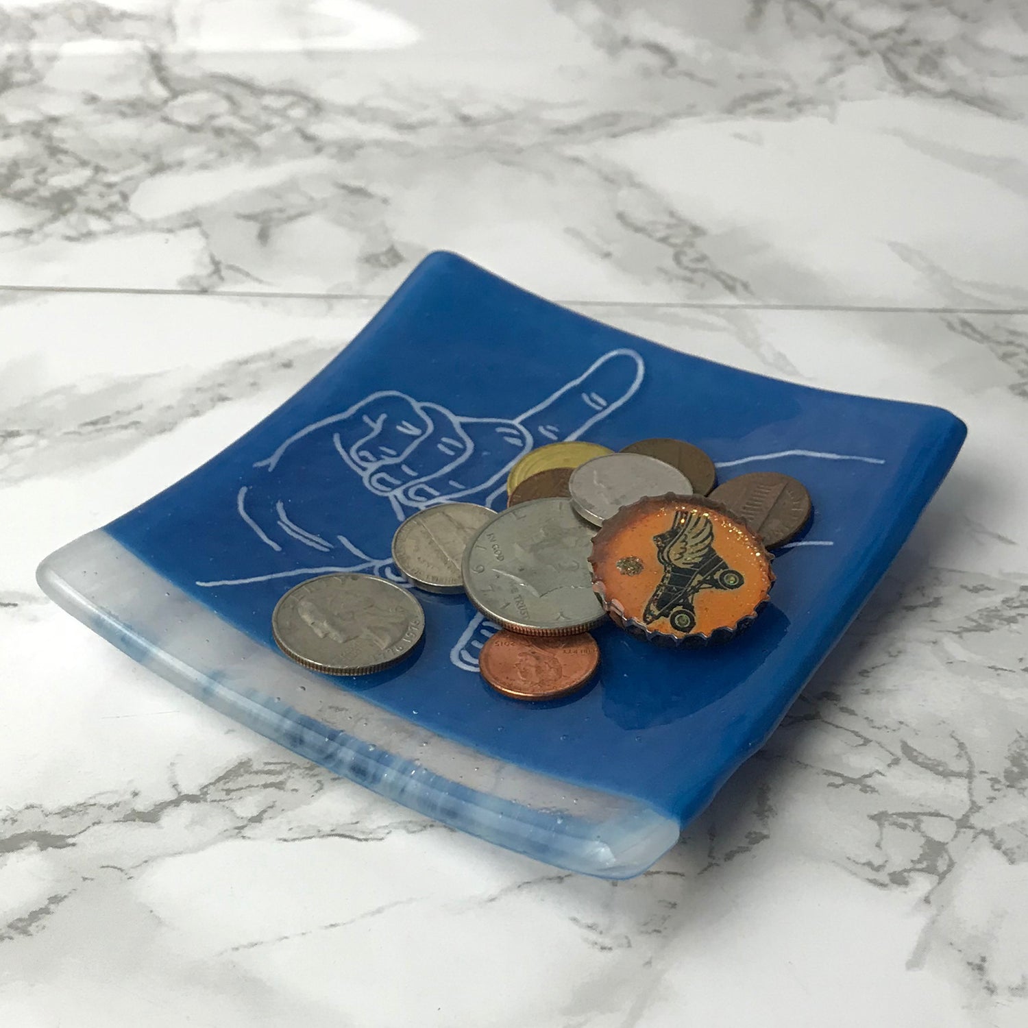 Los Angeles LA Hands 4.5" Handmade Fused Glass Catch-all Dish - made to order