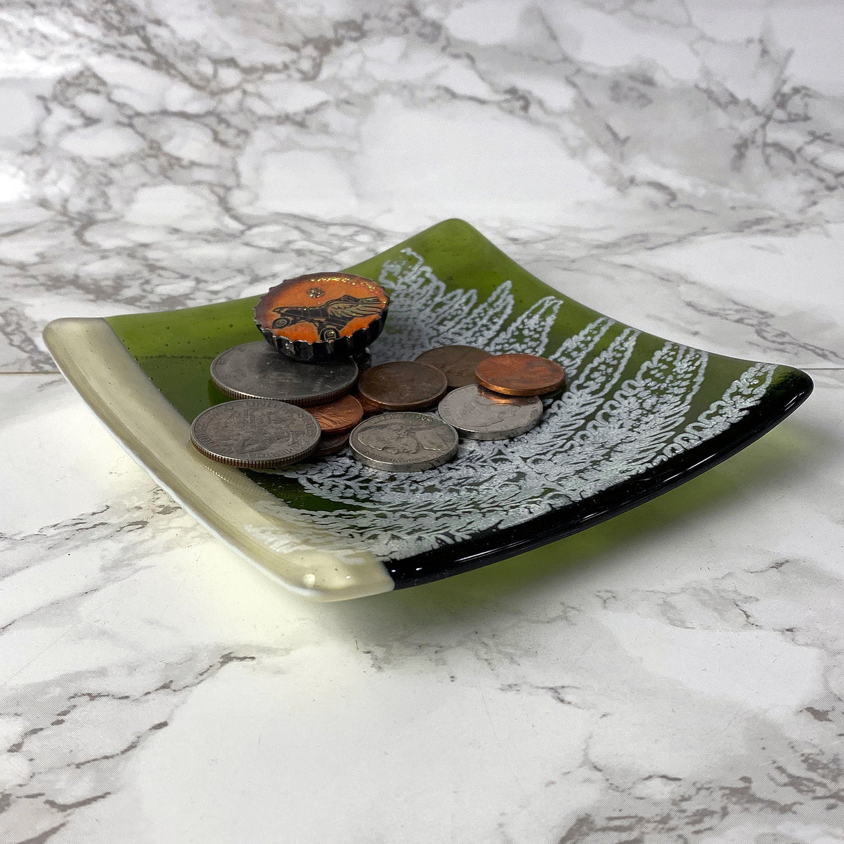 Fern Leaves 4.5" Handmade Fused Glass Catch-all Dish