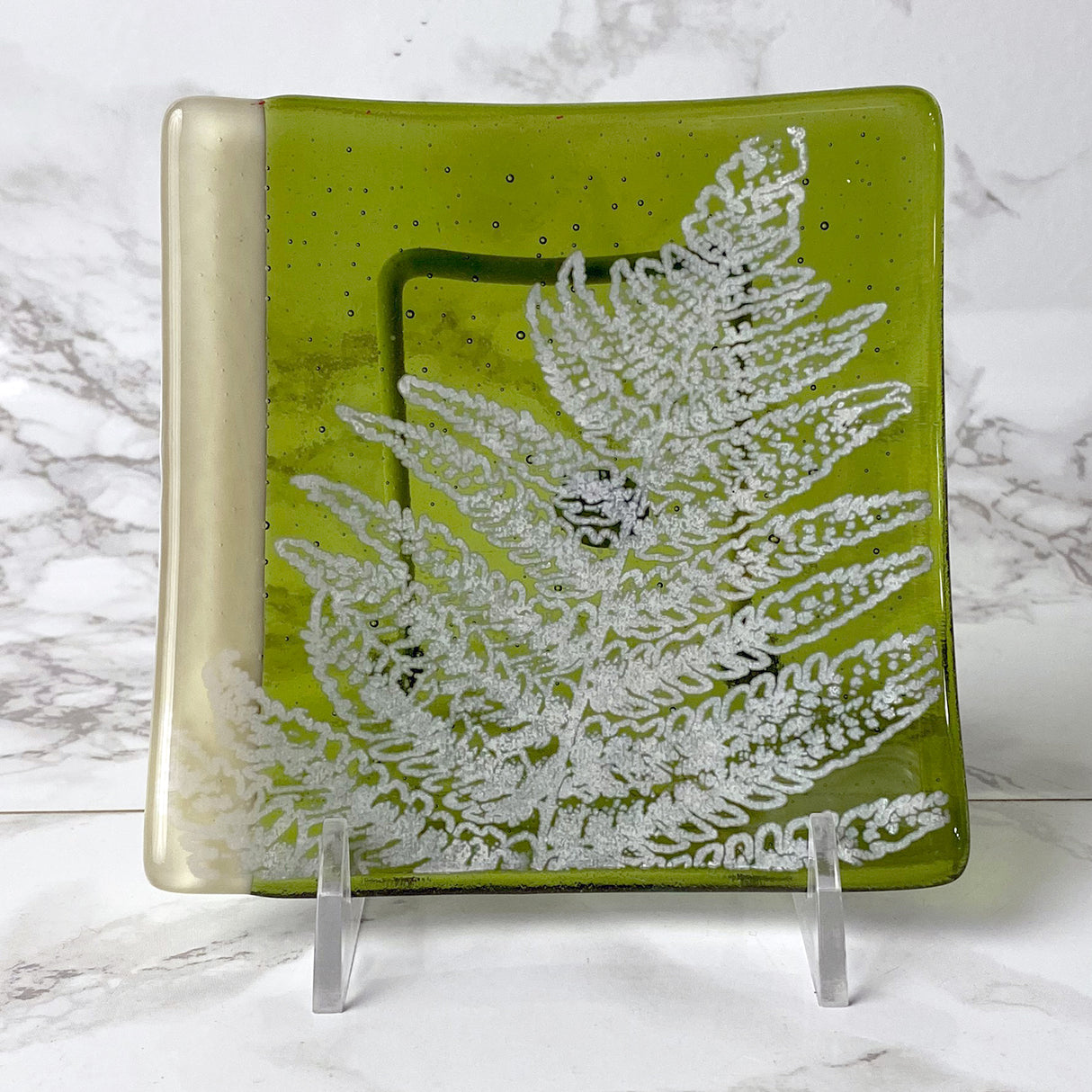 Fern Leaves 4.5" Handmade Fused Glass Catch-all Dish