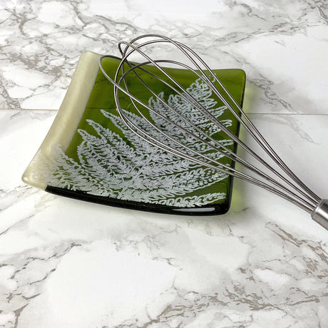 Fern Leaves 4.5" Handmade Fused Glass Catch-all Dish