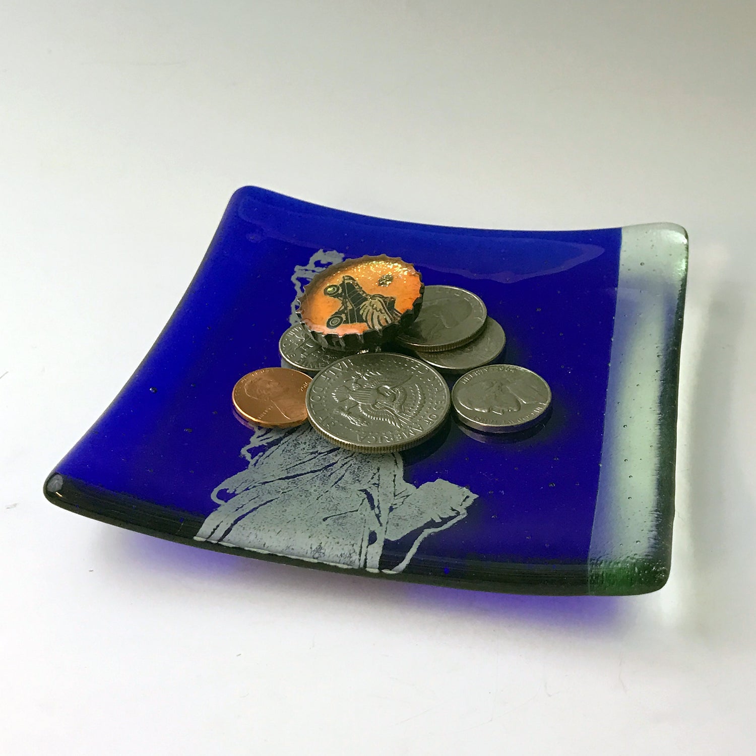 New York City Statue of Liberty 4.5" Handmade Fused Glass Catch-all Dish - made to order