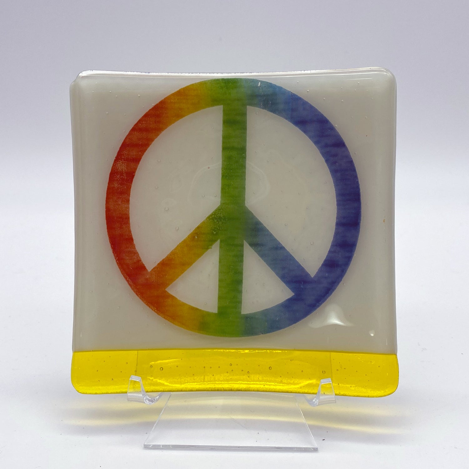 Rainbow Peace Symbol 4.5" Handmade Fused Glass Catch-all Dish