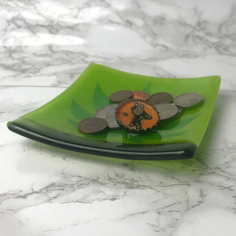 Pot Leaf 4.5" Handmade Fused Glass Catch-all Dish