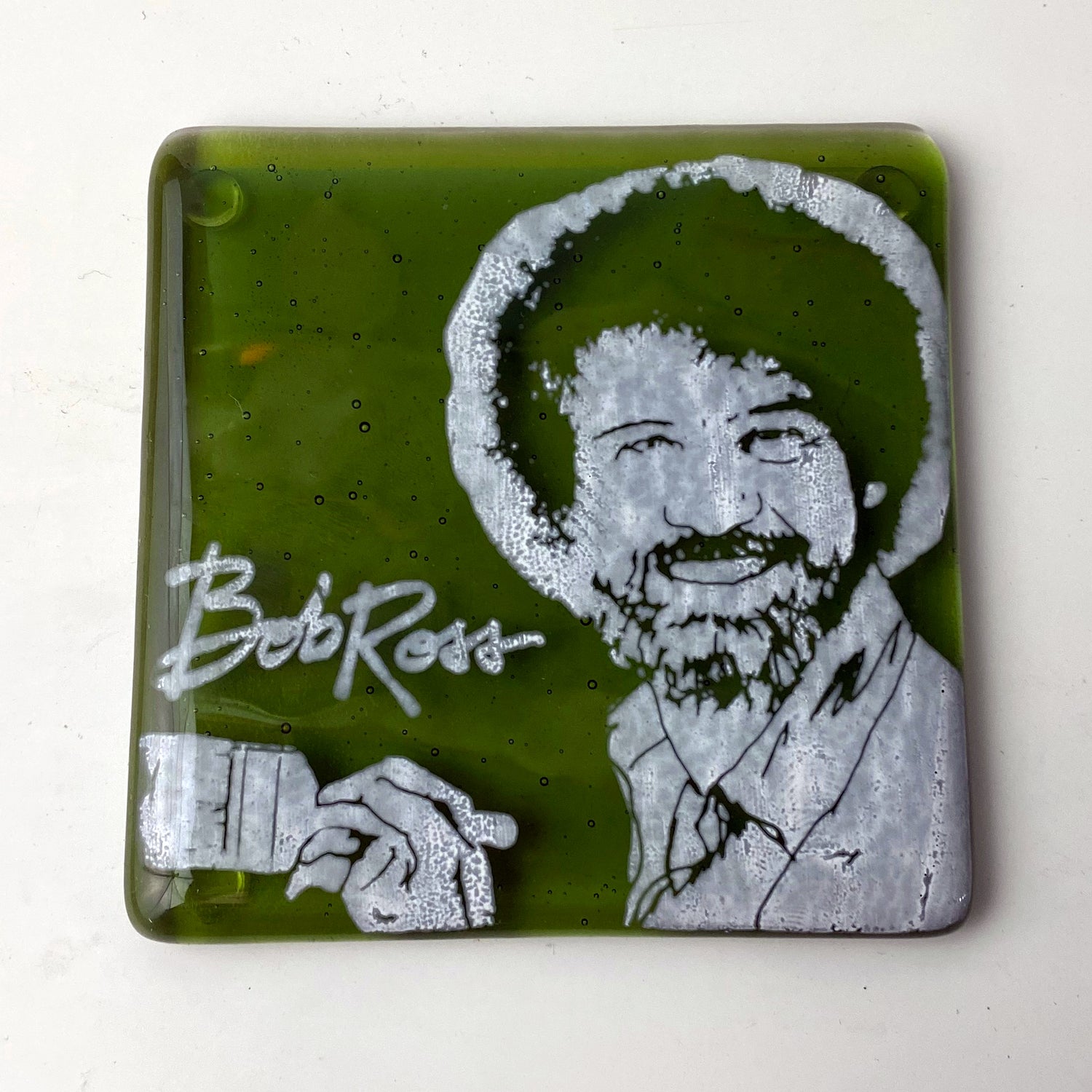 Bob Ross  Fused Glass 4" Single Coaster