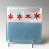 Chicago Flag 4-Star  Fused Glass 4" Single Coaster