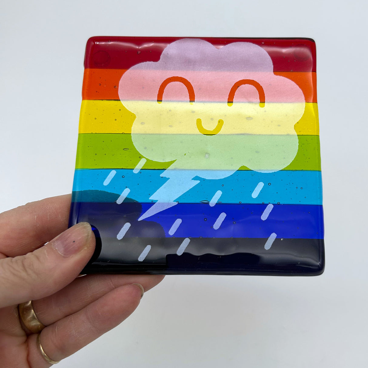 Celestial Happy Cloud  Fused Glass 4" Single Coaster