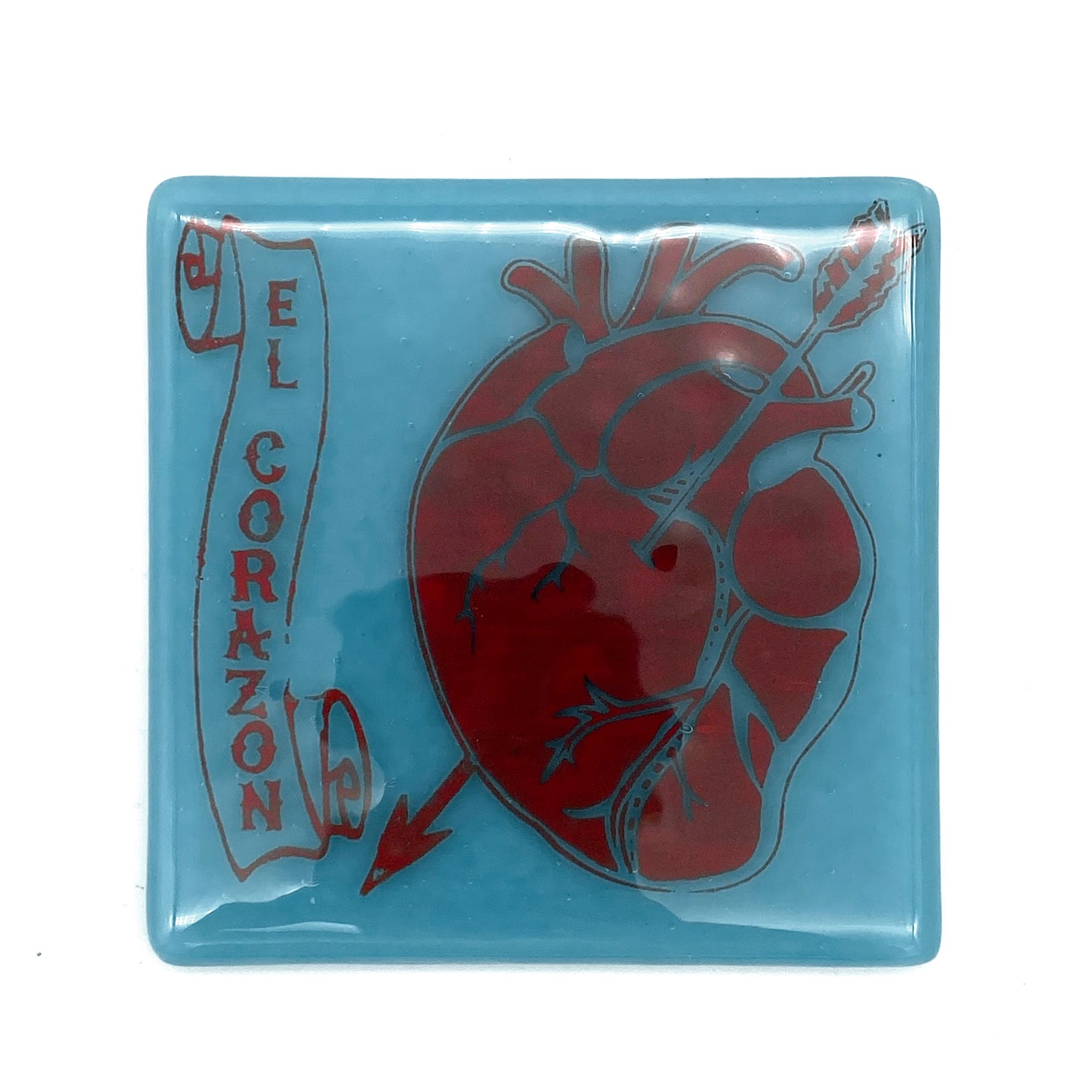 Corazon Heart Fused Glass 4" Single Coaster