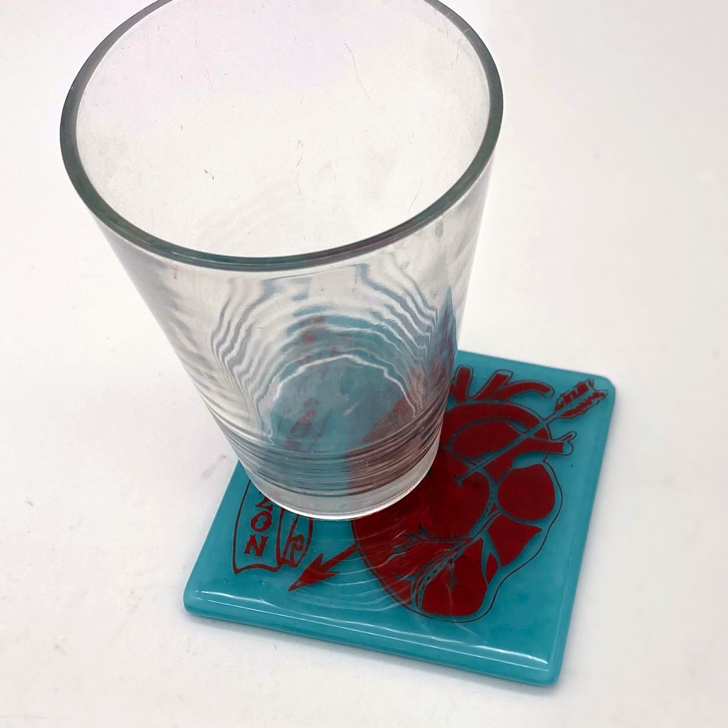 Corazon Heart Fused Glass 4" Single Coaster