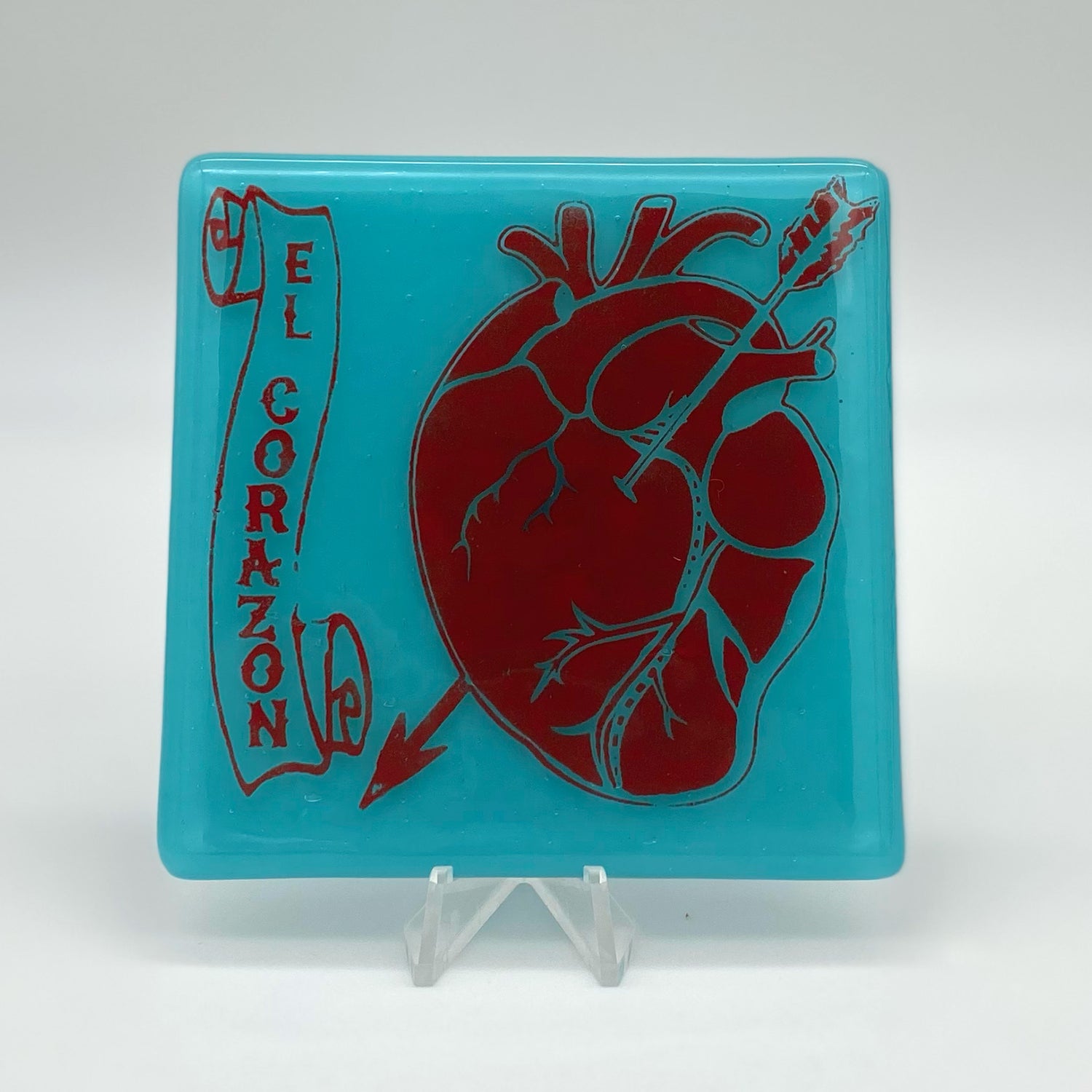 Corazon Heart Fused Glass 4" Single Coaster