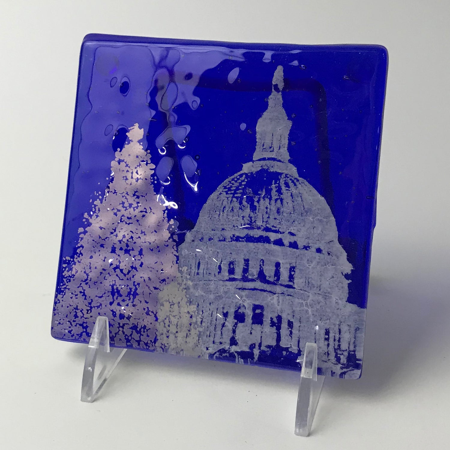 Washington DC Christmas Tree by the Capitol Fused Glass 4" Single Coaster