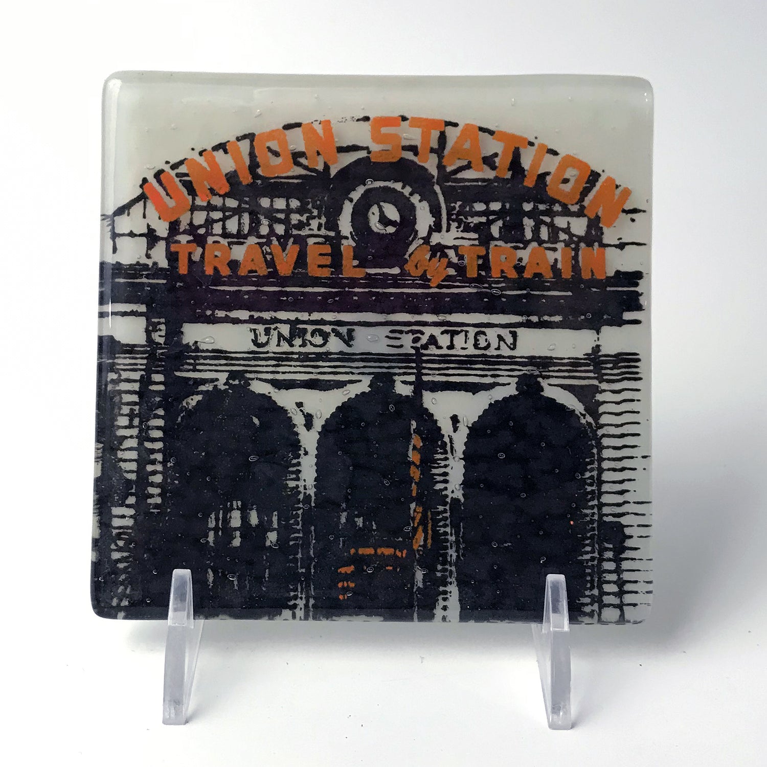 Denver Union Station Fused Glass 4" Single Coaster - made to order