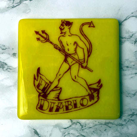 Diablo Loteria Fused Glass 4" Single Coaster