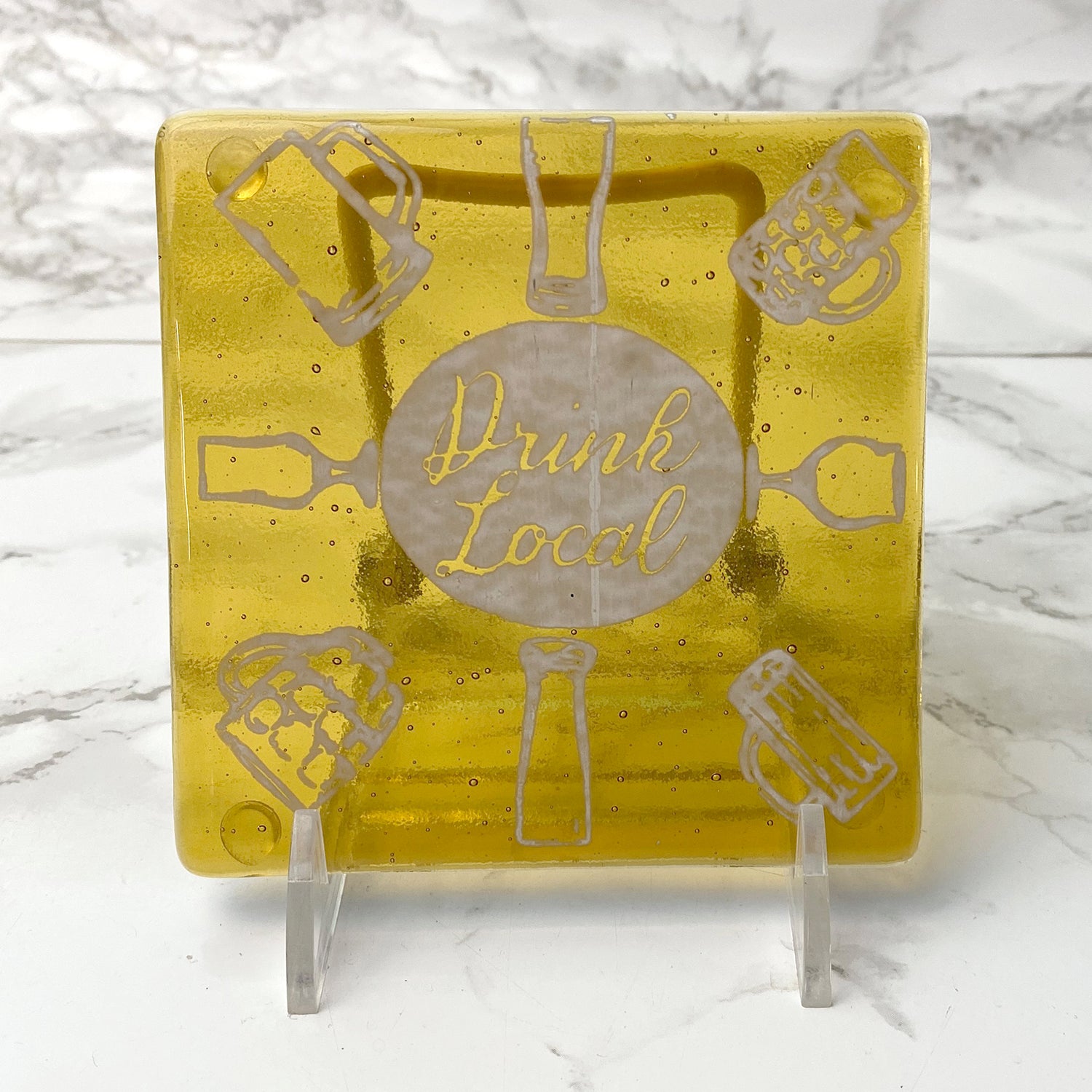 Drink Local Beer Fused Glass 4" Single Coaster