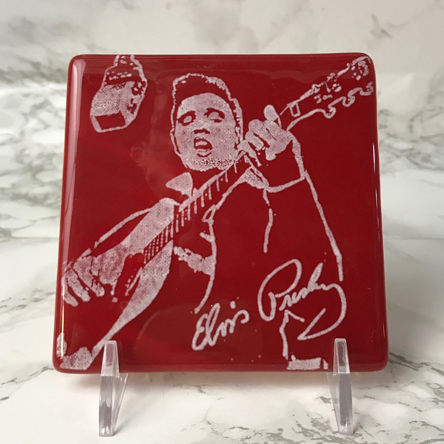 Elvis (Young)  Fused Glass 4" Single Coaster
